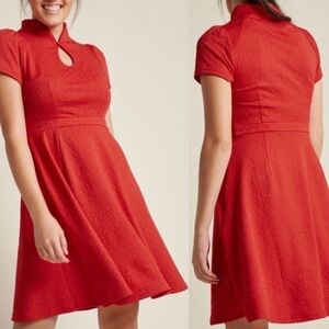 Modcloth red high society keyhole a line dress Flirty Romantic Summer Dress med